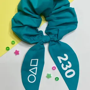 Custom number green teal scrunchies with bow