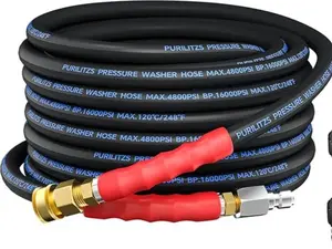 Purilitzs 3/8'' Pressure Washer Hose 100FT 4800PSI, Kink Resistant Power Washer Hose Steel Wire Braided with Swivel Quick Connect & 2PCS M22 Adapter, Non Marking Commercial Grade Pressure Water Hose