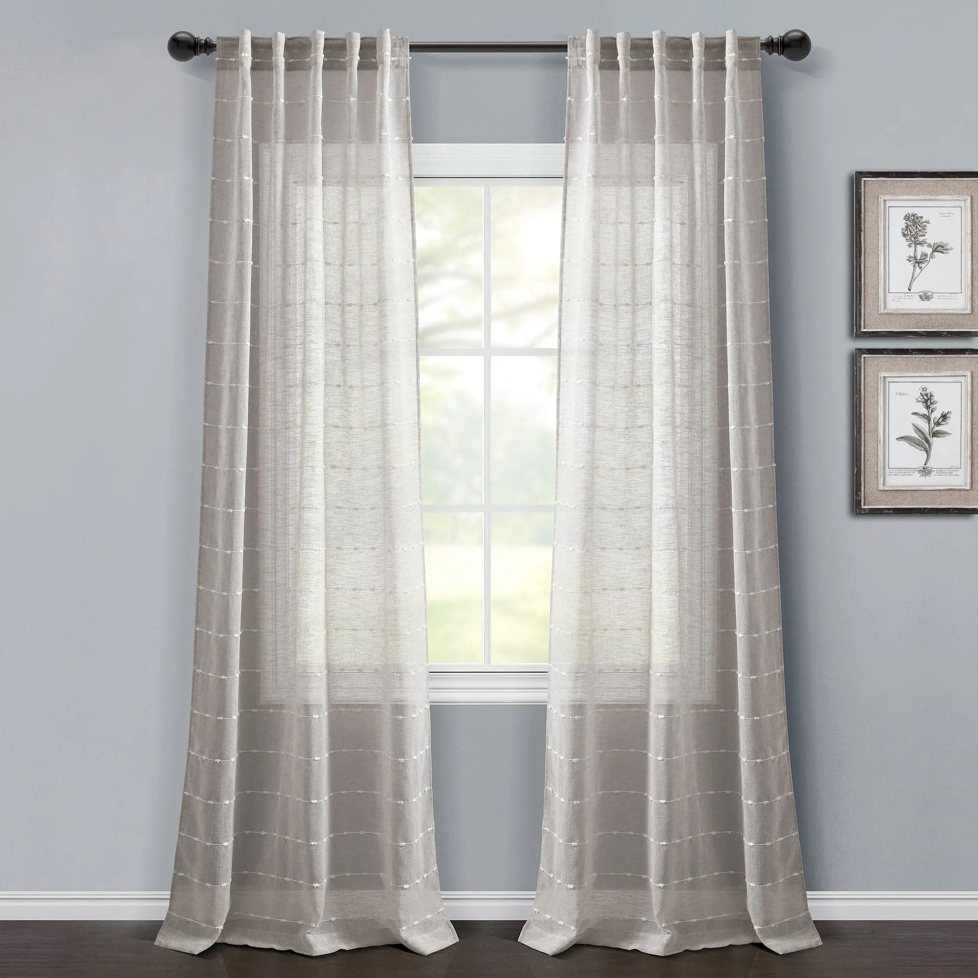 Lush Decor Farmhouse Textured Sheer Curtain Panel Set - Lightweight Polyester Window Drapes, 38"W x 84"L Dotted Stripe, Back Tab-Rod Pocket, OEKO-TEX STANDARD 100 Certified Nursery Soft Furnishing Accessory, 100% Polyester Curtains, Lightweight Curtains,