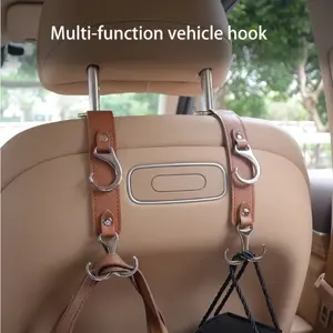 2-piece Faux leather car seat back Hooks - Perfect for shopping bags, coats, umbrellas and handbags - for Vehicle Accessories Upgrade your car with these 3-in-1 premium leather car purse holder Car seat headrest hooks!