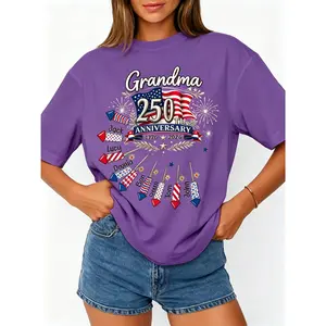 [Independence Day] A solid-color T-shirt with patriotic motifs and fireworks, perfect for wearing on the 4th of July National Day. Suitable for summer, outdoor, and everyday casual wear. Made of 100% cotton