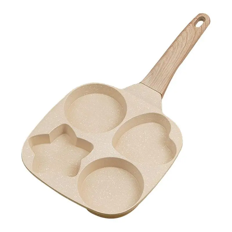 [summerwins]2026Non-stick egg frying pan, 4-hole Heart-Shaped Pancake Pan with Wooden Handle,Granite-Style Breakfast Skillet, Small Nonstick Pan for Eggs, Omelets, Toast, Pancakes & Crepes, Easy-Clean Multifunctional Kitchen Gadget,back to school-gifts