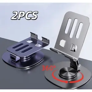 2PCS Foldable Swivel Phone Stand for Desk with Adjustable Sturdy Rotating Desktop Holder