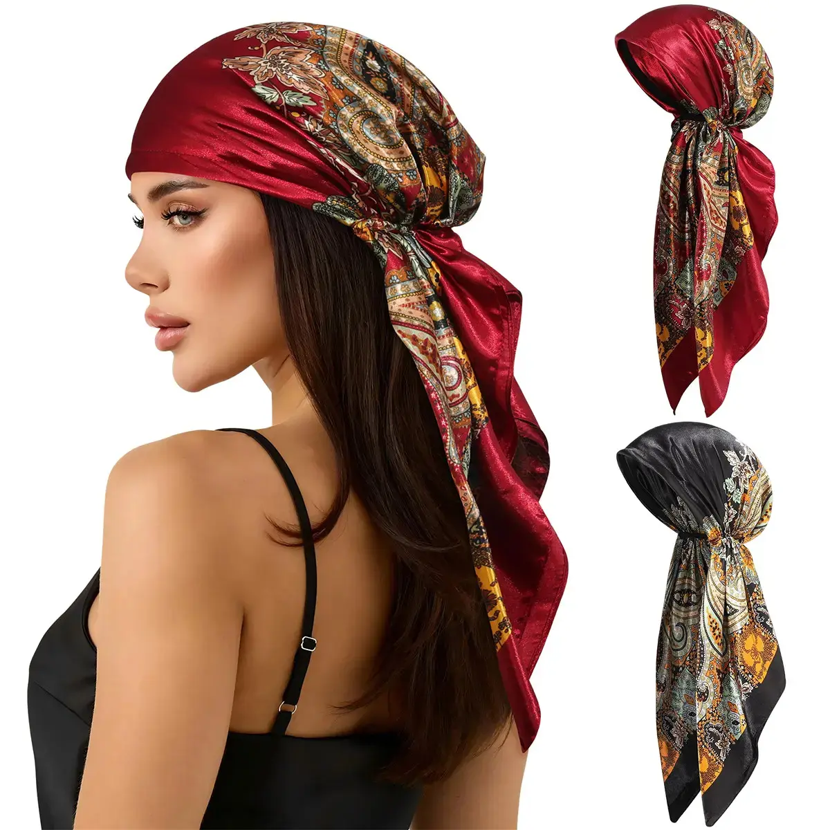 Humwam 2-Pack Floral Pretied Head Wraps for Women, Soft Polyester Chemo Headscarves, Stylish Turban Hats for Long Hair, Daily Casual & Engagement Fashion Head Accessories