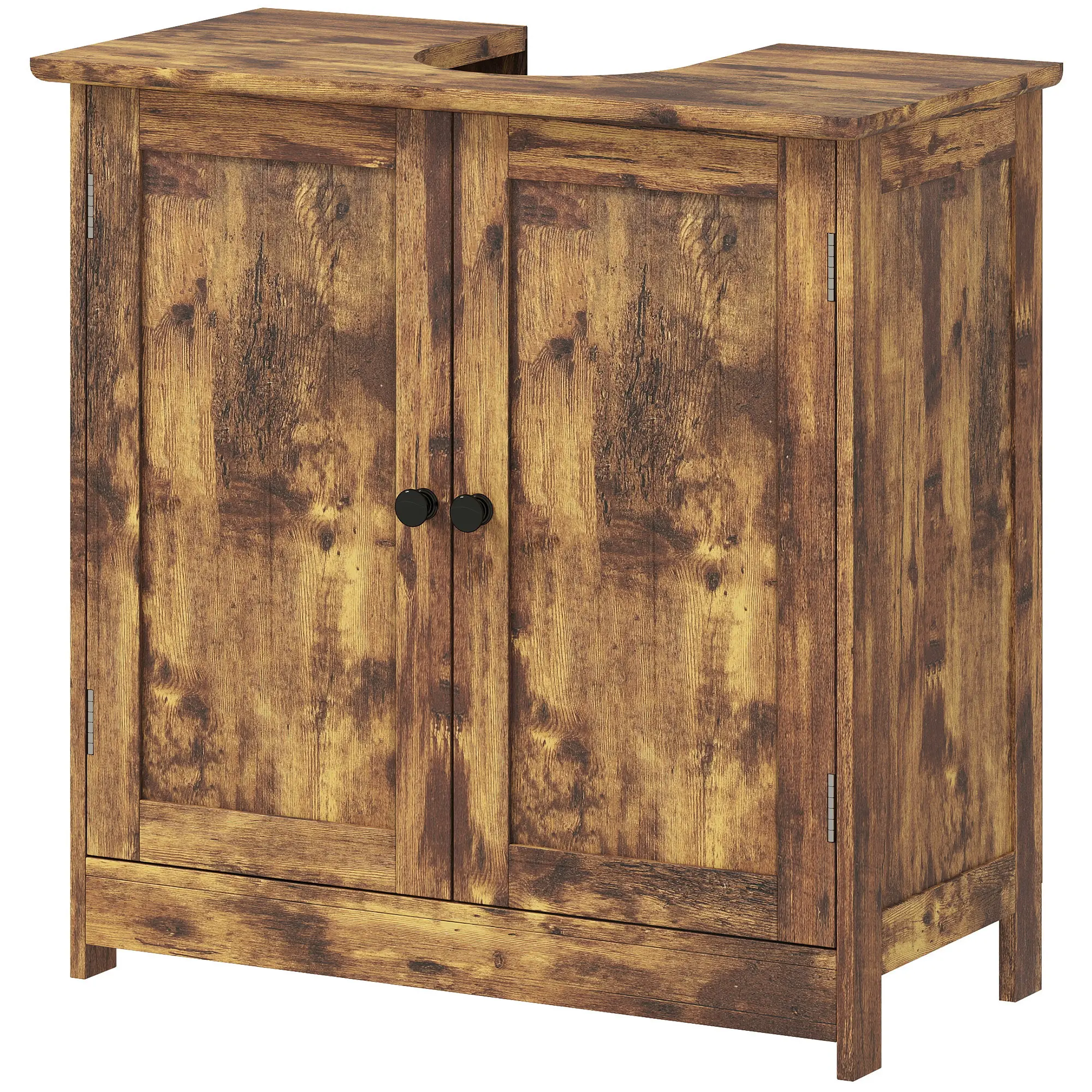 Rustic Brown Bathroom Vanity Cabinet Under Sink Storage with U Shaped Cutout Fits Pedestal or Wall Mounted Sink Adjustable Shelf Double Doors Space Saving MDF Frame Holds 33 LBS Total for Towels Toiletries Small Bathroom Apartment Farmhouse Decor