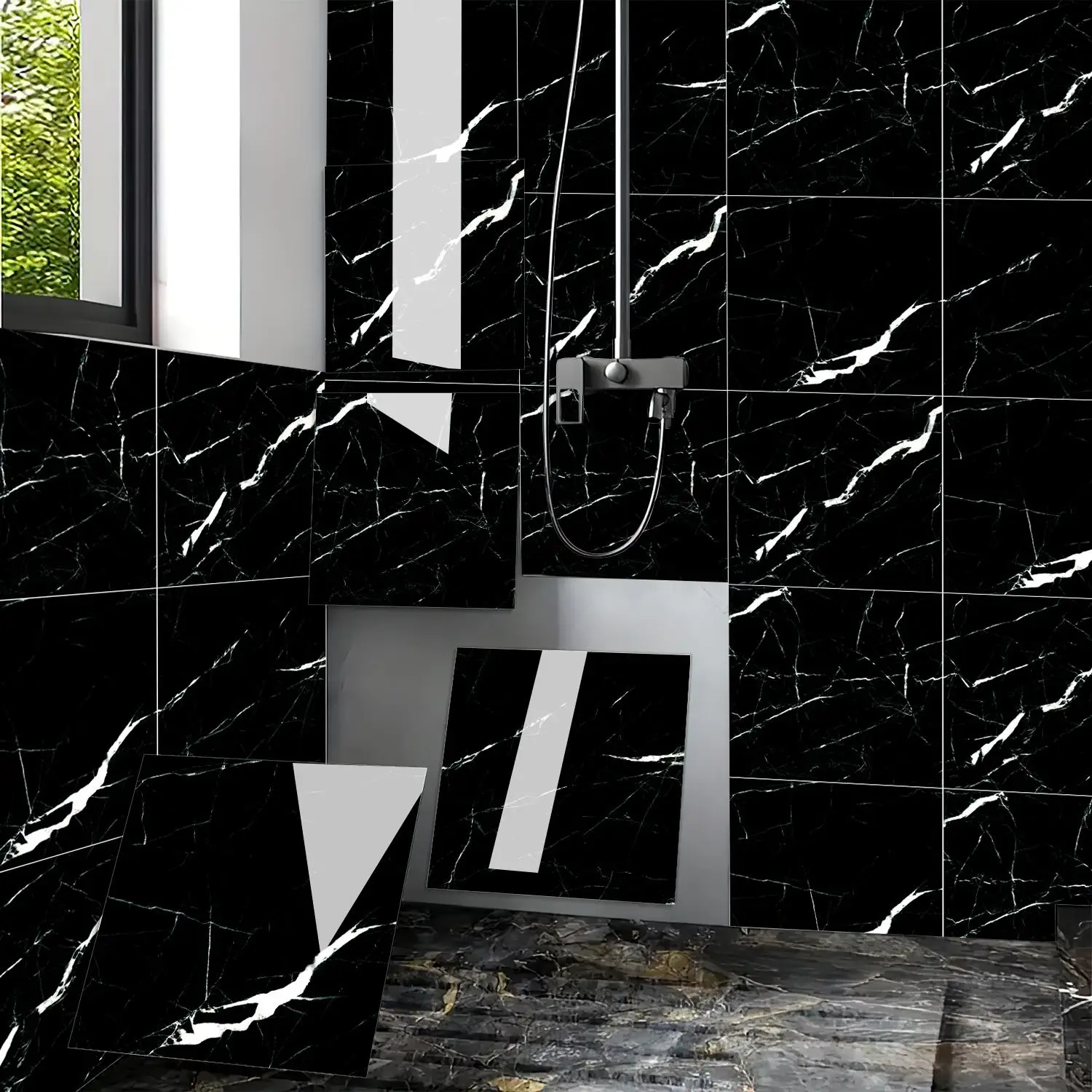 Marble Pattern Wallpaper, 8 Counts Waterproof & Moisture-proof Self-adhesive Wall Tile Sticker, Suitable for Bathroom, Living Room, Kitchen, TV Backgr