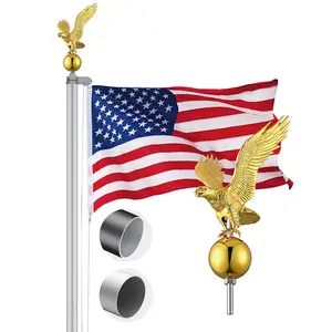 Yescom 20 Ft Aluminum Flag Pole Kit Sectional w/ Eagle Topper Halyard 3x5 Ft US Flag
