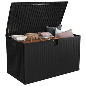 [NEW PRODUCT - FLASH SALE] Garvee 120 Gallon Waterproof Resin Deck Box, Lockable Outdoor Patio Storage Box with Hydraulic Lid for Cushions, Pool Supplies & Garden Tools, Black