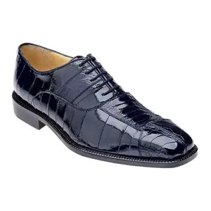 Belvedere Mare Navy Genuine Ostrich and Eel Lace-Up Dress Shoes