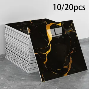 2026 New Model 10/20 Marble Peel-and-Place Self Adhesive Waterproof PVC Bathroom Wall Tile, suitable for bathroom walls, bedrooms or kitchens. Dimensions: 11.8 inches × 11.8 inches (Black and Gold Color Scheme)