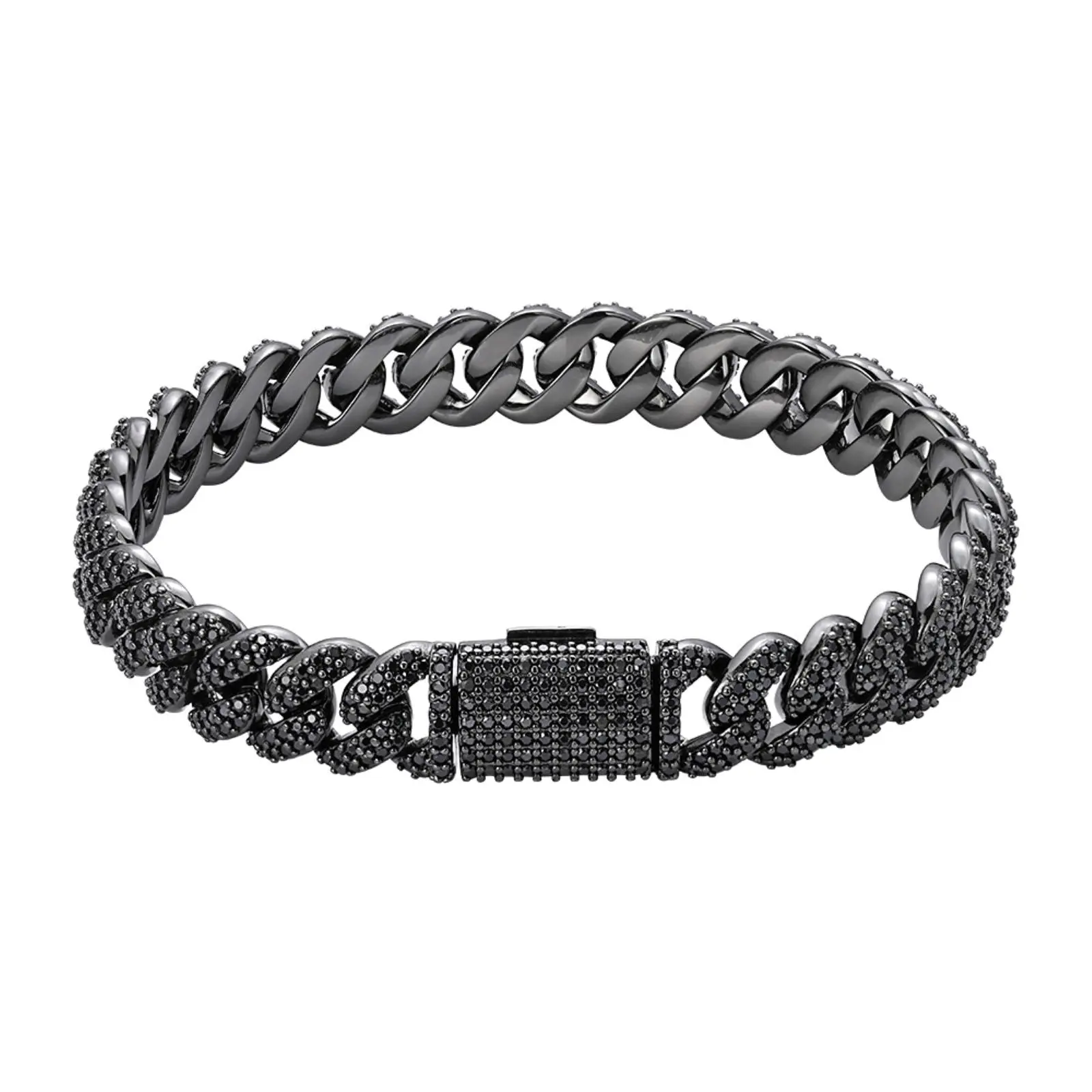 925 Silver 8mm Black Moissanite Miami Cuban 8" Men's Bracelet