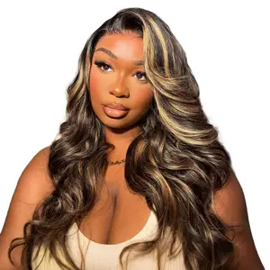 OQ HAIR Butterfly Pre-Styled C Side-Part 7x5 Body Wave Glueless Wig Brown Balayage Color Human Hair Wigs Bleached Tiny Knots
