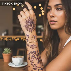 Long Lasting Temporary Tattoos Beach Lovers Design Gel Natural Gardenia Fruit Vegan 8.5 X 11 Inches Lasts 7-14 Days - 2 Sheets