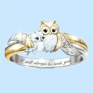 Cute Two-tone Owl Animal Ring Women'S Wedding Engagement Ring Jewelry Gift quality  necklace