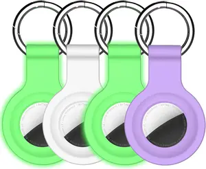 4 Pack Waterproof AirTag Case with Keychain, Shockproof Silicone Protector for Apple AirTag 2nd Gen (2026) & 1st Gen,Tracker Cover for Keys,Pet, Bags,Luggages (2 Glow Blue/White/Purple)