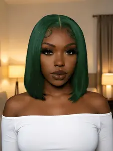 Bob Style Straight green color  Short Hair Wig Daily Party Cosplay Holidays Use Wig 13X4 Glueless Straight Wigs  Elegant Straight Human Hair Wig for Women