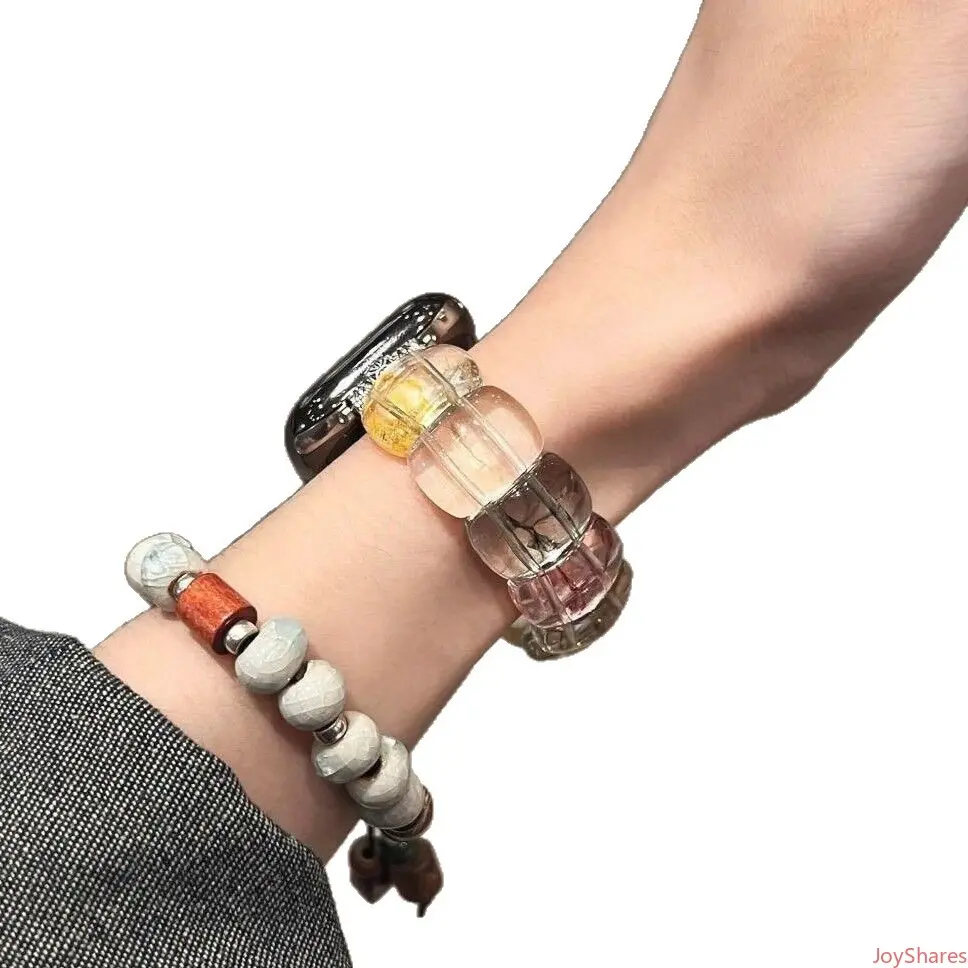 Colorful Crystal Beaded Band for Apple Watch - Handmade Stretch Replacement Strap, Boho Aesthetic, Fits All Series, Stylish Jewelry Bracelet for Women, Clear Multicolor Beads, Unique Design, Perfect for Daily Wear & Gifts