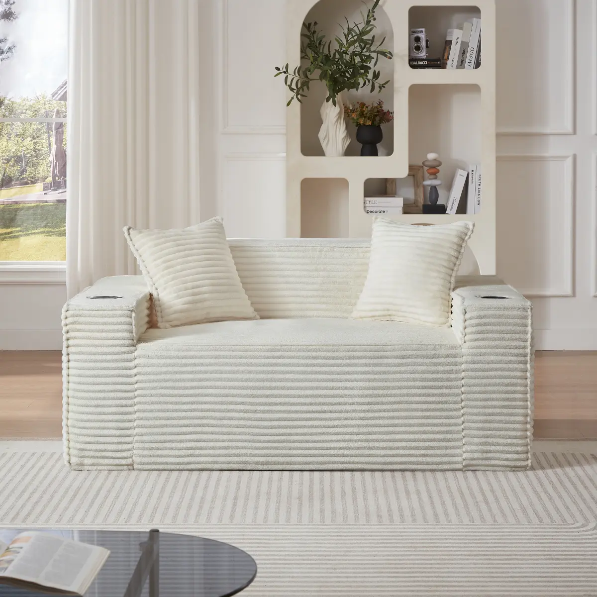2Seater Sofa Boneless Couches Plush Comfort Cloud Couch Design No Assembly Needed Modern for Living Rooms Apartments Offices Corduroy Fabric