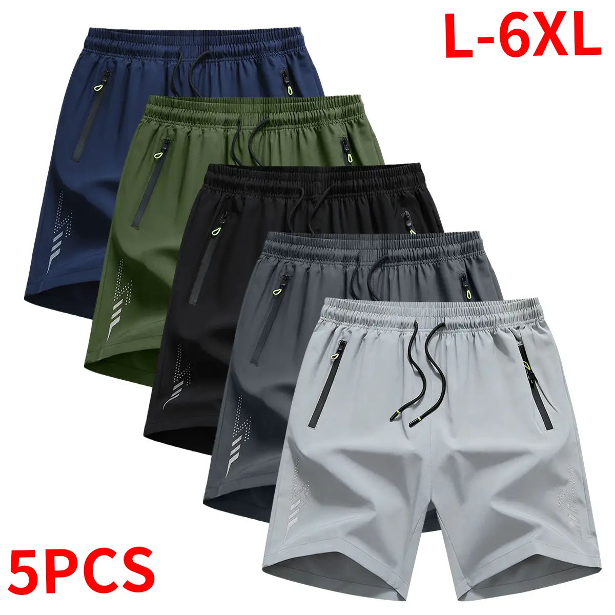 Men's Plus-Size Shorts 5-Pack, Solid Performance Workout Set with Drawstring Fit for Training & Casual Wear, Plussize, Men's Shorts