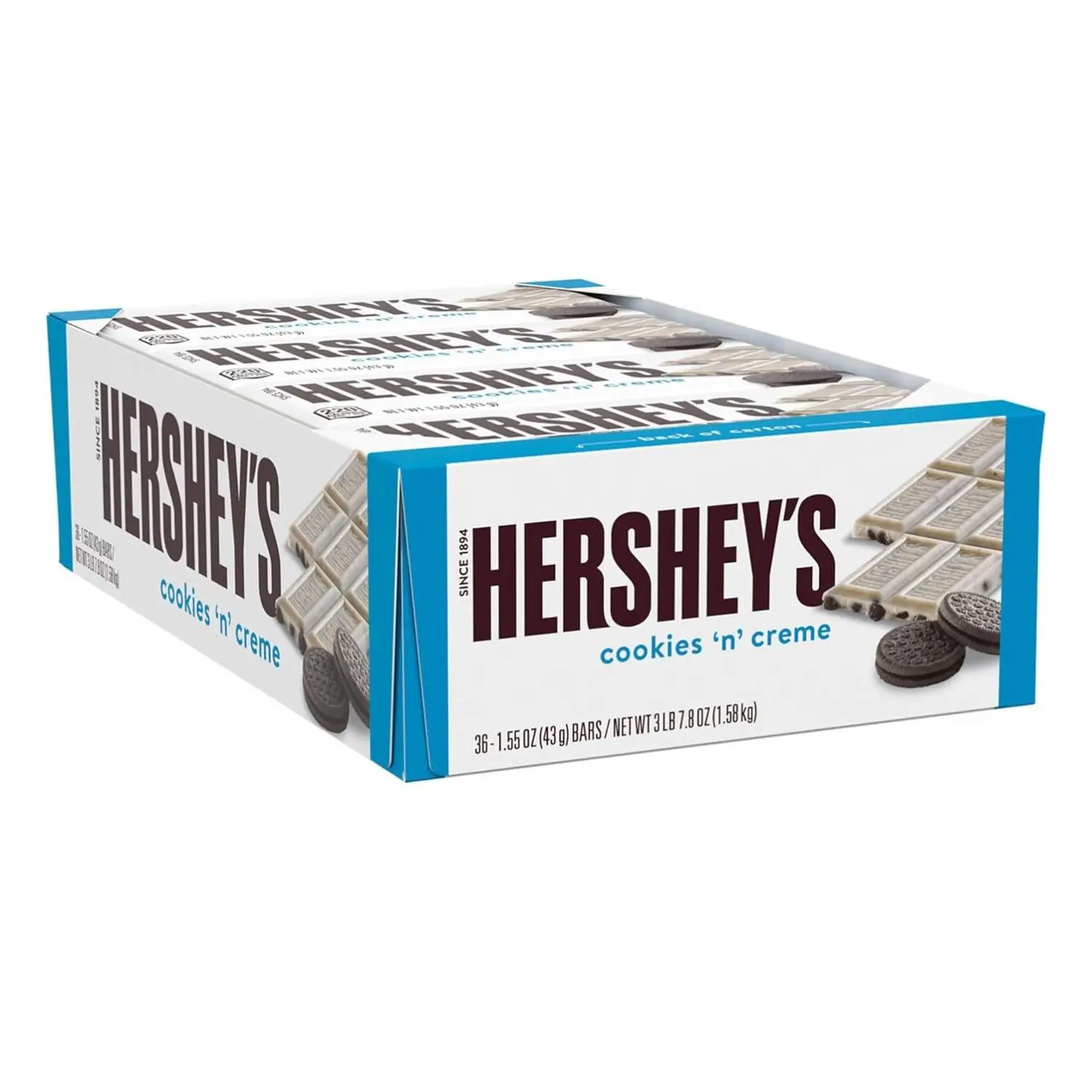 Hershey's Cookies 'n' Creme Sweet Chocolate Dessert Bars, 1.55 oz Full-Size Kosher Chocolates, 36-Count Individually Wrapped Snacks for Special & Everyday Occasions
