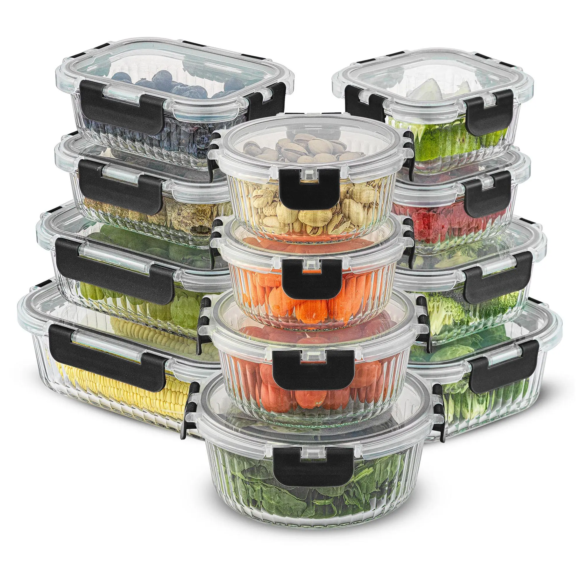 JoyJolt 24-Piece Fluted Food Storage Container Set with Lids