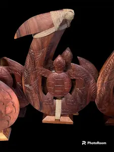 2 FT NATURAL WOOD CARVED HOOK - TRIBAL HONU