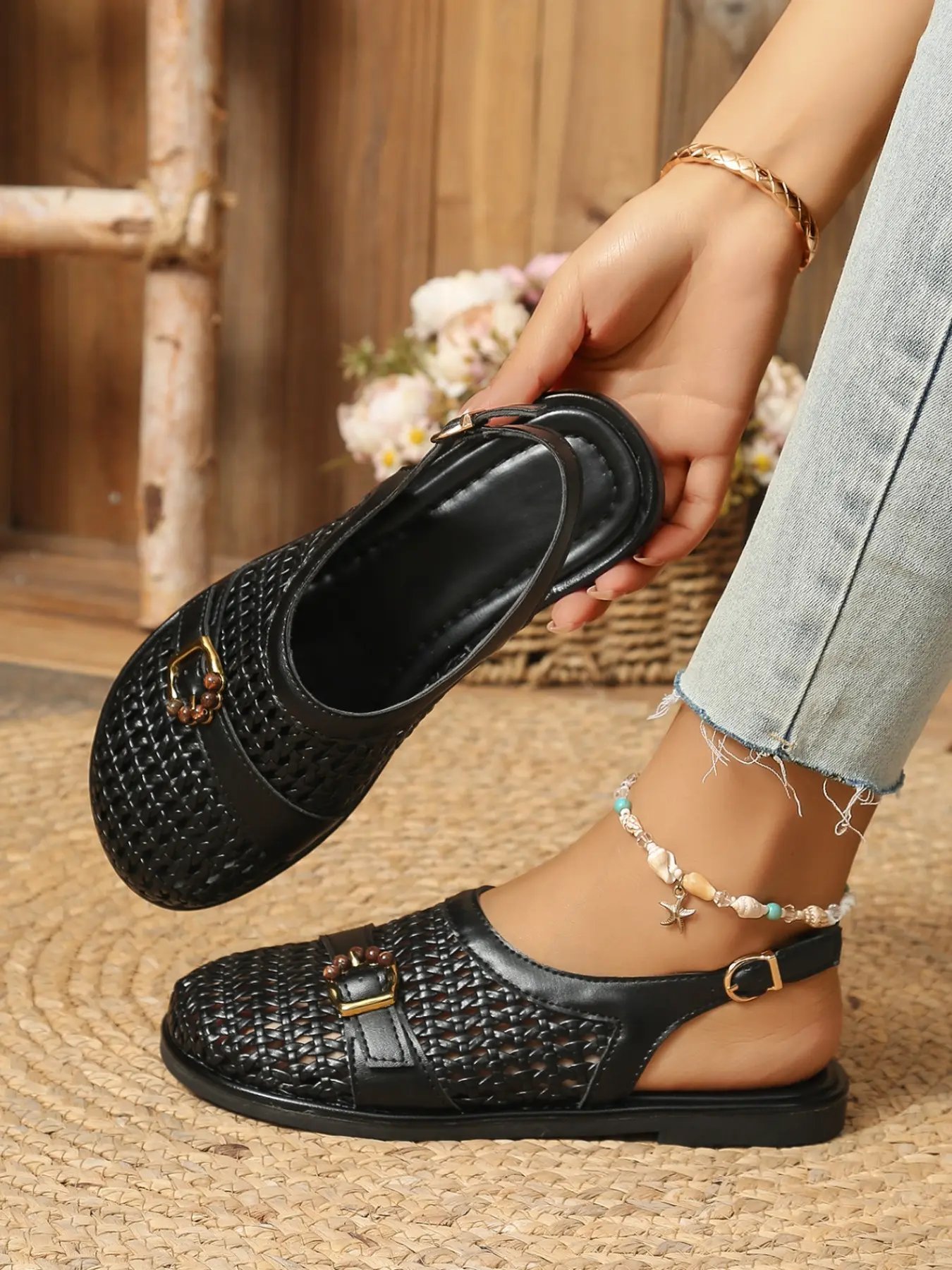 Vintage Braided Mary Jane Sandals, Breathable Comfort, Metal Buckle, Back Strap Stability, Soft Sole, Versatile Fashion