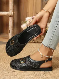 Vintage Braided Mary Jane Sandals, Breathable Comfort, Metal Buckle, Back Strap Stability, Soft Sole, Versatile Fashion