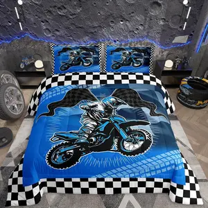 Dirt Bike Comforter Set for Kids Boys Girls,,Motorcycle Racer Bedding Set,Cool Motocross Duvet Quilt,Fashion Motorcycle Comforter,Extreme Sports Bedroom Decor