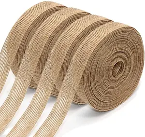 4 Rolls of Natural Burlap Fabric with Burlap Ribbon for Christmas Tree Gift Wrapping Wedding Event Party Home Bows Crafts Decoration, 11 Yards Long 0.8 inch Wide Each Roll (Natural)