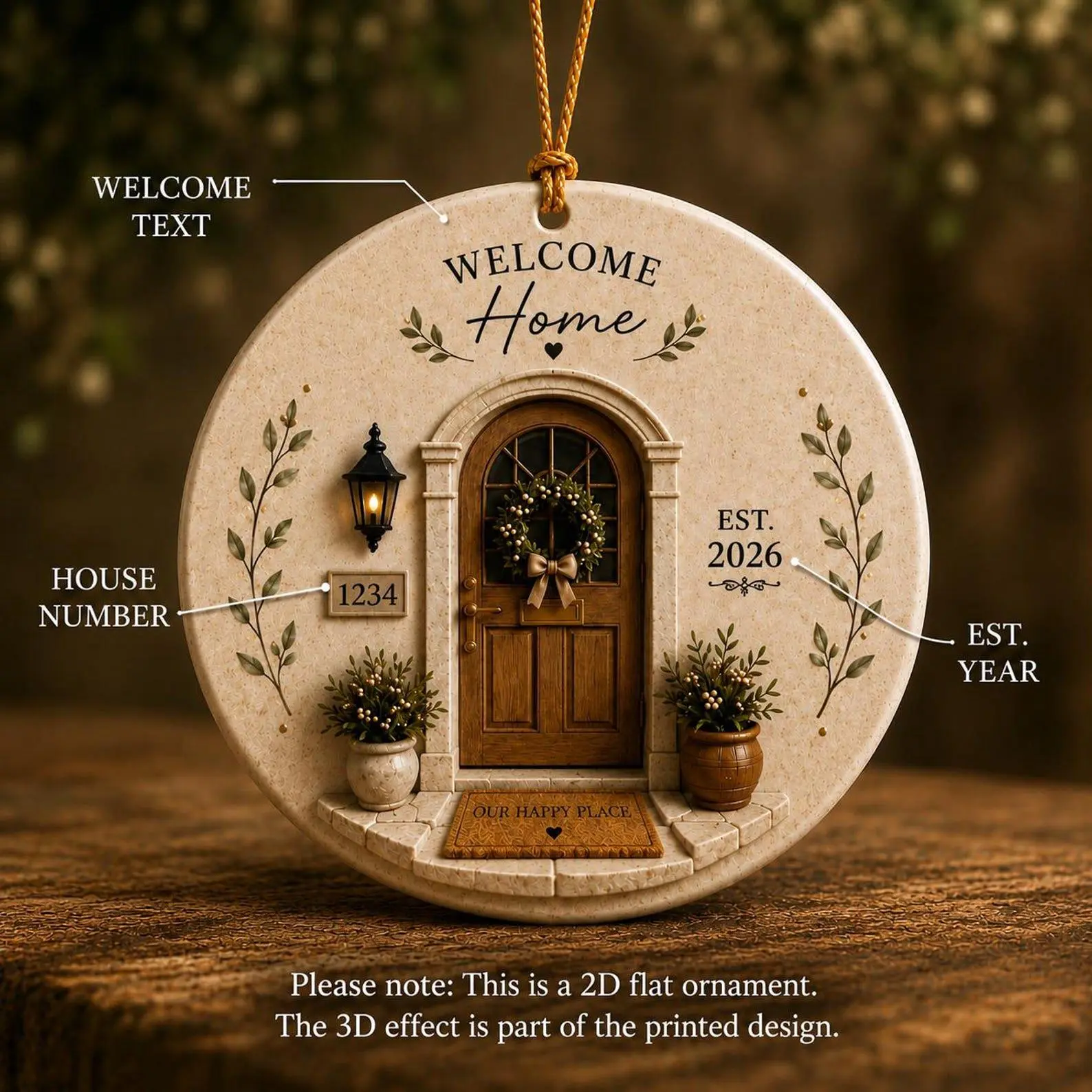 Personalized New Home Ornament: Custom Address, Family Name & Year Ceramic First Home Keepsake