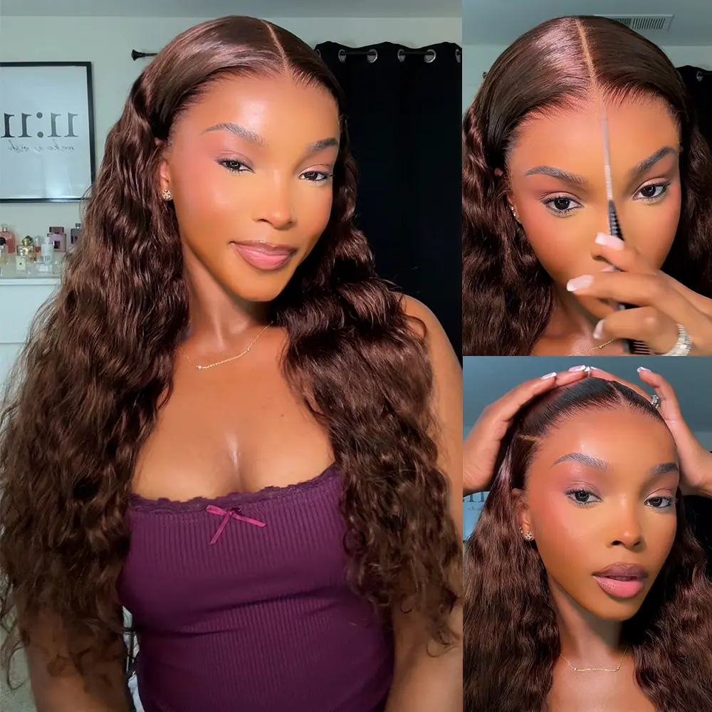 Megalook #4 Chocolate Brown 13x6 Glueless Lace Front Wig Bohemian Curls Pre-everything Glueless Wig Pre Plucked Natural Hairline