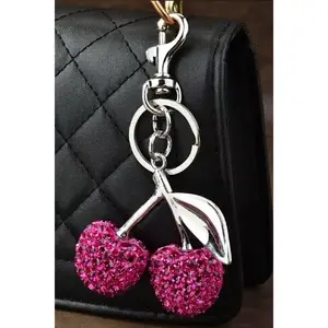 Pink Rhinestone Cherry Silver Purse Charm