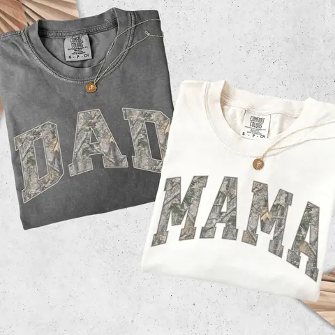 Camo Mama Dad Shirt, Comfort Colors, Matching Mom & Dad TShirts, Pregnancy Announcement, Mother's Day Gift for Mom, Dad Gift, Christmas Gift