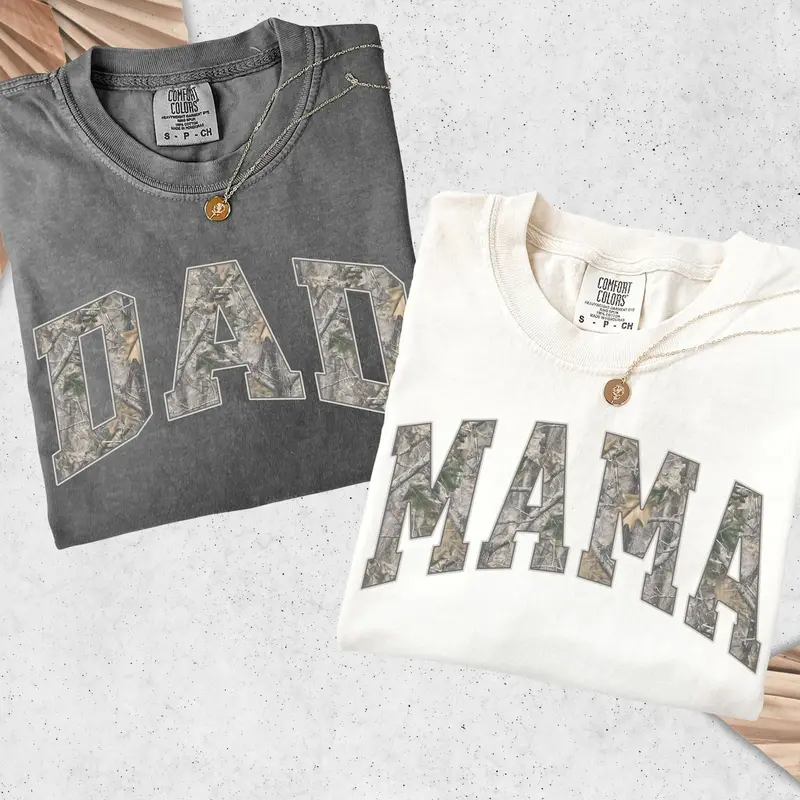 Camo Mama Dad Shirt, Comfort Colors, Matching Mom & Dad TShirts, Pregnancy Announcement, Mother's Day Gift for Mom, Dad Gift, Christmas Gift