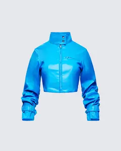 Orion Blue Vegan Leather Biker Jacket