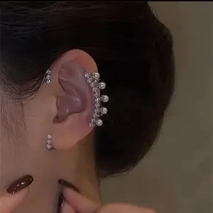 Silver Color Pearl Ear Cuff – Vintage Crystal Zircon Ear Clip, No Piercing Required, Fashion Jewelry for Women