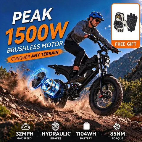 YOULON Adult Electric Bike - 1500W Peak, 30MPH, 48V 23Ah Removable Battery, 20"x4" Fat Tires, Full Suspension, Dual Hydraulic Brakes, 7-Speed Shimano, USB Port, BMS Protection, All-Terrain for Daily Commuting, Mountain Biking & Off-Road Trails