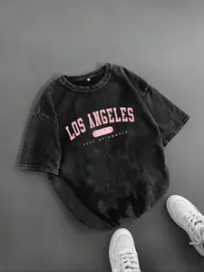 Men's Los Angeles letter print short-sleeved graphic tee, retro-style casual crew neck tee, suitable for everyday wear, men's summer outfit, top, Streetwear