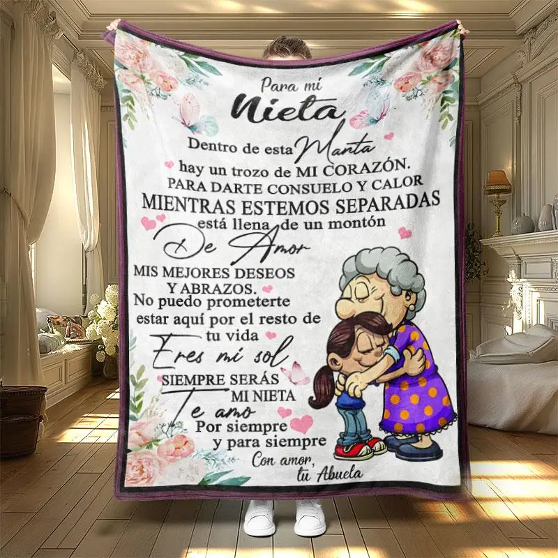 Floral & Letter Pattern Blanket, 1 Count Soft Warm Throw Blanket, Air-conditioned Room Blanket, Cozy Nap Blanket for Home Office Travel