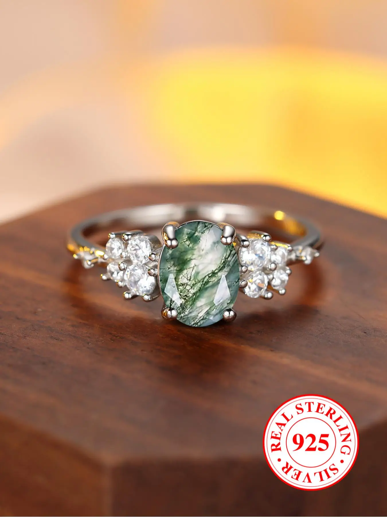 925 Sterling Silver Elegant Artificial Agate Decor Ring, Fashion Jewelry Accessories for Women & Girls, Trendy All-match & Exquisite Jewelry for Gift