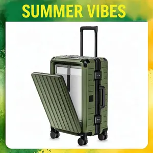 LUGGEX 21 Inch Zipperless Carry On Luggage with Spinner Wheels Aluminum Polycarbonate Hard Shell Front Opening Suitcase TSA Cup Holder 38L Business Travel summervibes ZX-Pro