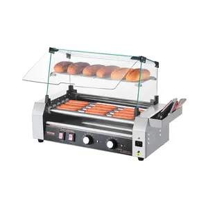 VEVOR Hot Dog Roller, 12 Hot Dog 5 Rollers, Stainless Steel Sausage Grill Cooker, 750W Commercial Hot Dog Machine with Dual Temp Control, Cover, Side Storage Box, Removable Shelf & Oil Drip Tray