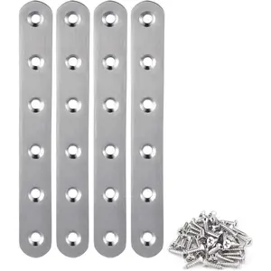 4 Pieces Stainless Steel Straight Brace (6.1 x 0.7 inch，156 x 18 mm) Flat Straight Braces, Straight Brackets, 24 Pieces Screws Included