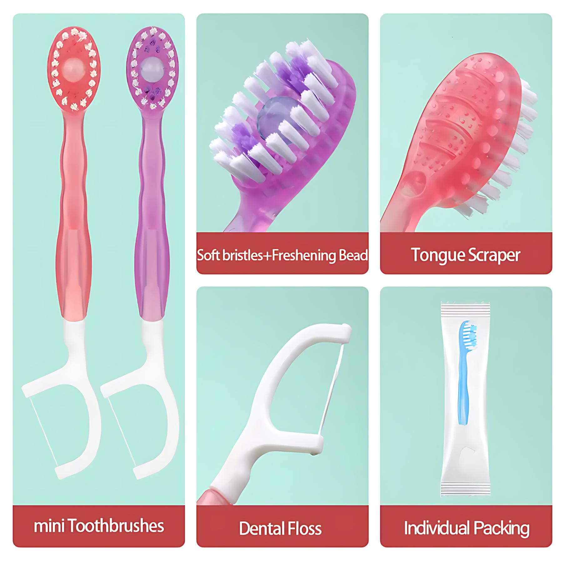 5-in-1 Ready-to-Go Travel Toothbrush Pre-Pasted – Mini Disposable Toothbrush with Floss & Toothpick, No Rinsing Needed, Individually Wrapped Oral Care Kit 26 Ct Portable