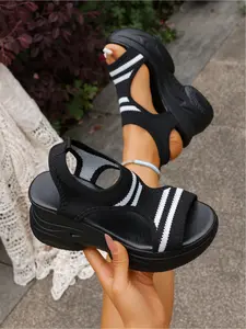 Women's Breathable Knitted Wedge Sandals Wedges Platform, Comfortable Platform Sport Slides for Walking, Non-Slip Summer Rubber Shoes