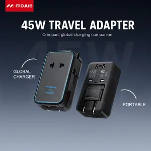 MOJUE European travel plug adapter, universal travel adapter, 2026 ultra-thin 45W PD fast charger, 4 ports (1 AC/2 USB-A/1 USB-C) international power adapter essential