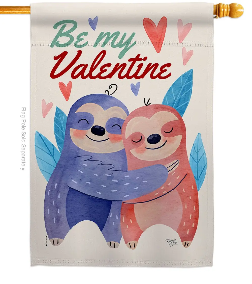 Breeze Decor H101072-BO 28x40 in. Sloths Love Double-Sided Vertical House Flag, Valentines-Spring Garden Yard Decorative Banner, Home Improvement Gift