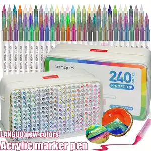 96/196/240 Color Soft Brush Tip Acrylic Markers Set, Includes Crossbody Storage Bag, Auto Ink Control, Rich Colors, Large Capacity, Art Markers
