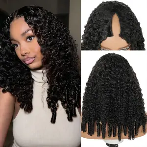 MYLOCKME Burmese Curly V Shape Part Wig Human Hair 3 In 1 Half Wigs Human Hair Seamless Flip Over 180 Density Curly Human Hair Wig With Drawstring